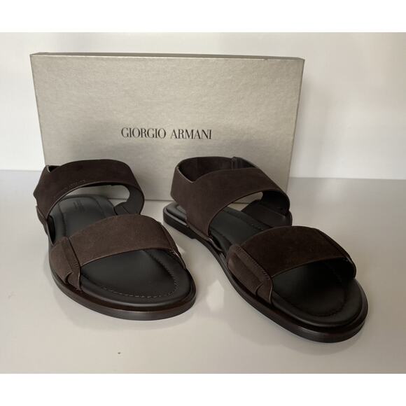 NIB $625 Giorgio Armani Brown Suede/Leather Ankle Strap Sandals 10.5 US X2P064